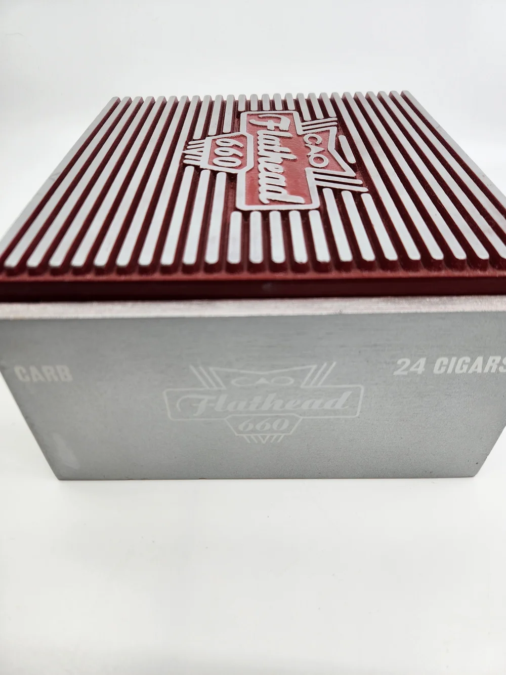 Flathead 660 Decorative Wood Cigar Box in Burgundy and Silver